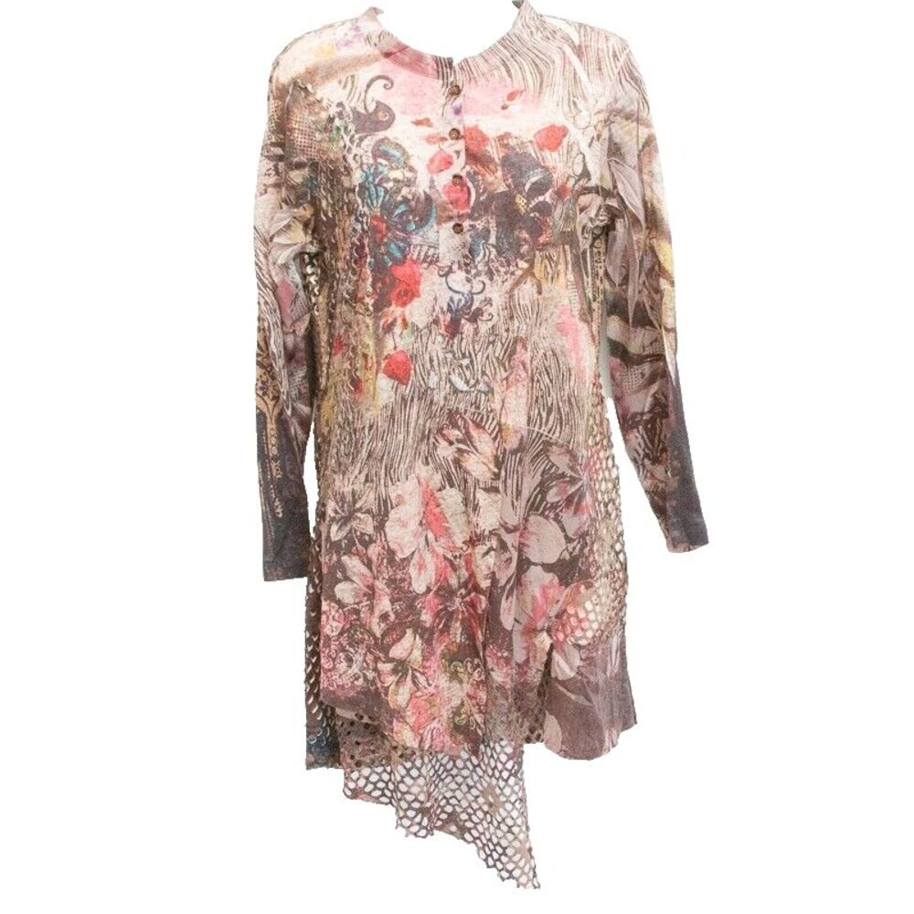 Ania A Artsy Mix Media Mesh Asymmetrical Dress Sheer Lace Crochet Festival Sz S